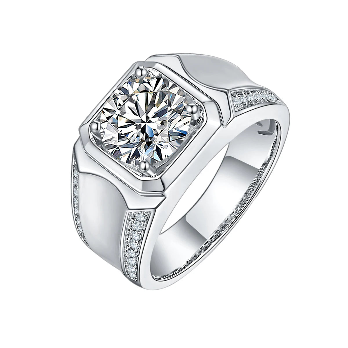 GEM'S BALLET Luxury 925 Sterling Silver Moissanite Rings – Modern Elegance for Men