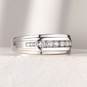 Newshe Full Moissanite Wedding Band for Men 925 Sterling Silver Engagement Rings Pave Round Eternity Promise Ring Size 8-12
