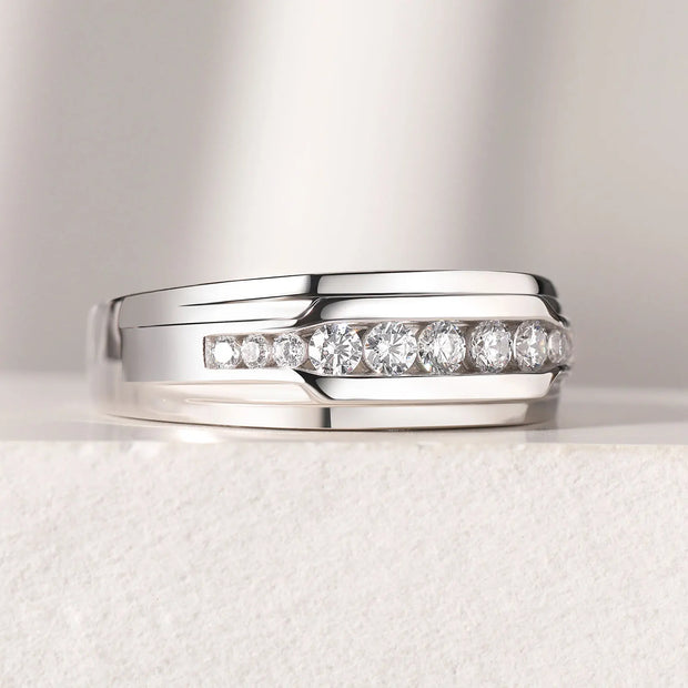 Newshe Full Moissanite Wedding Band for Men 925 Sterling Silver Engagement Rings Pave Round Eternity Promise Ring Size 8-12