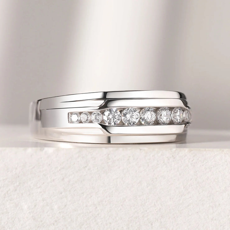 Newshe Full Moissanite Wedding Band for Men 925 Sterling Silver Engagement Rings Pave Round Eternity Promise Ring Size 8-12