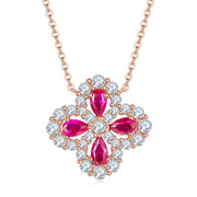 Ruby Jewelry Set – Clover Pendant & Earrings