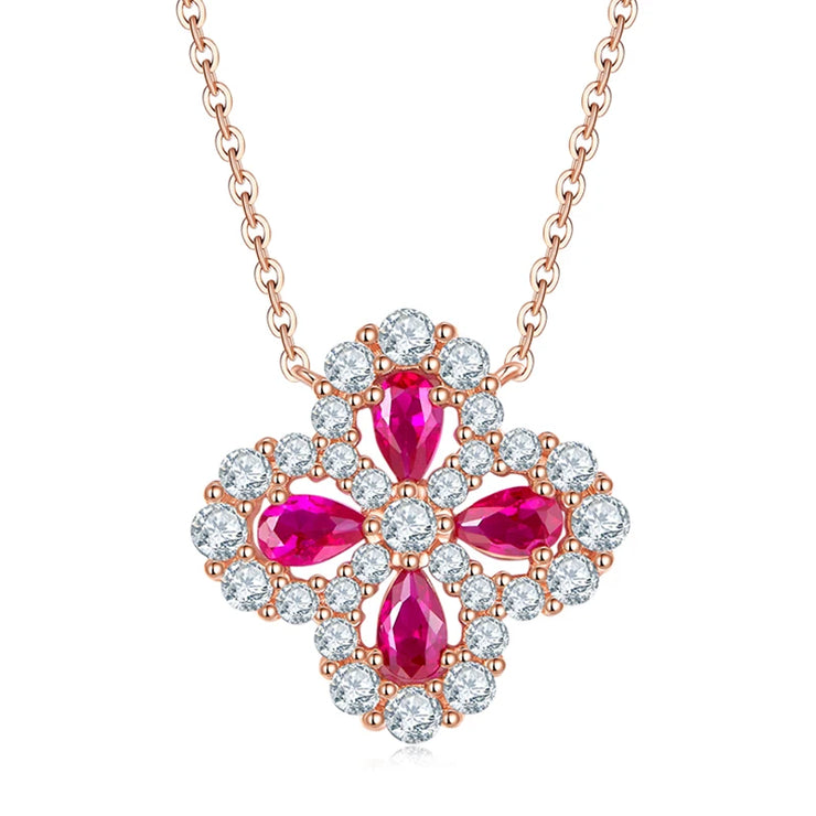 Ruby Jewelry Set – Clover Pendant & Earrings