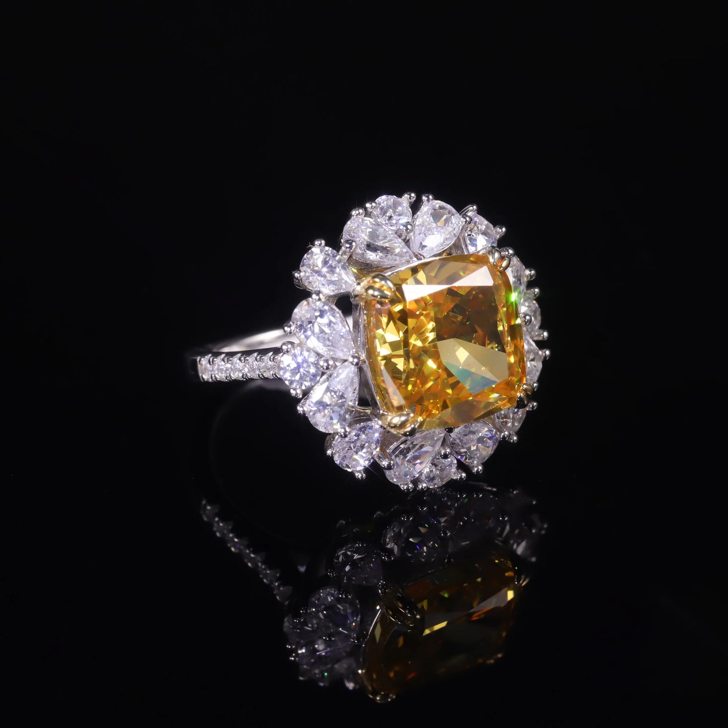 GEM'S BALLET 925 Sterling Silver Antique Style Art Deco Ring Diamond-fire CZ- Fancy Vivid Yellow Engagement Wedding Ring