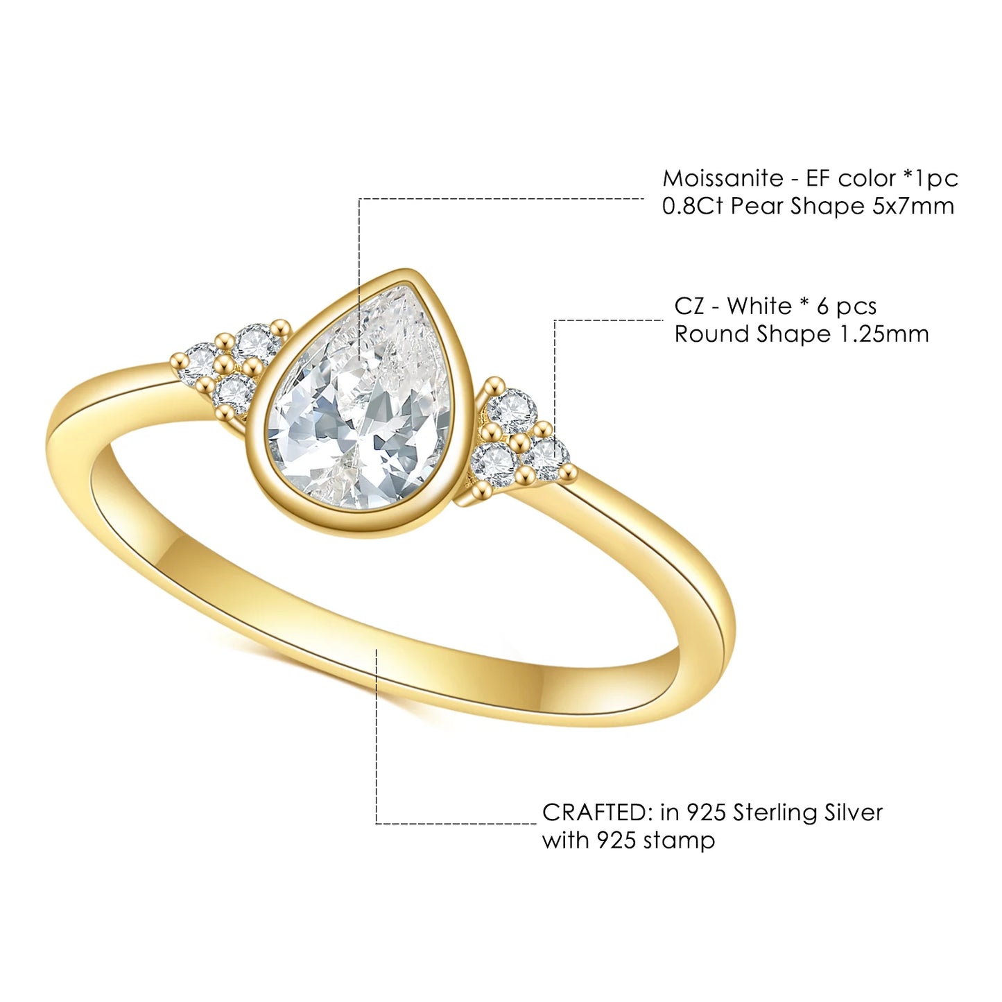 GEM'S BALLET 0.8Ct Pear-Cut Moissanite Engagement Ring