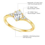 GEM'S BALLET 925 Sterling Silver Women's Moissanite Ring Muse 1.076TCW Round Cut Classic Moissanite Engagement Ring Gift For Her
