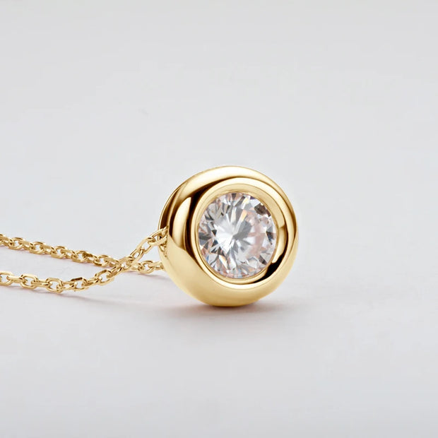 RAPRGOLD 925 Sterling Silver Ladies Necklaces 6.5mm/8mm/9mm Round Moissanite Pendant Necklace for Fine Fashion Jewelry Gifts