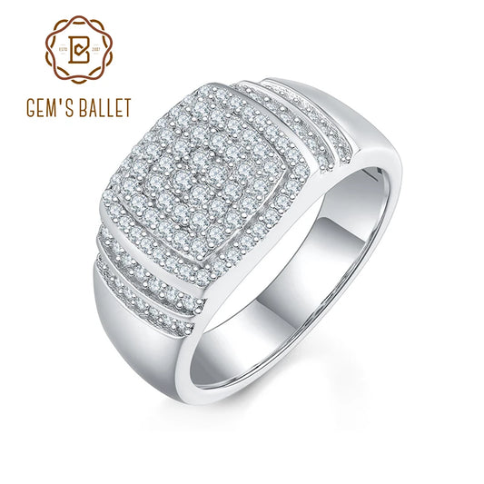 GEM'S BALLET Moissanite Men's Ice Out Ring 925 Sterling Silver Engagement Rings Hip Hop Men's Ring For Him Gift Pass Test