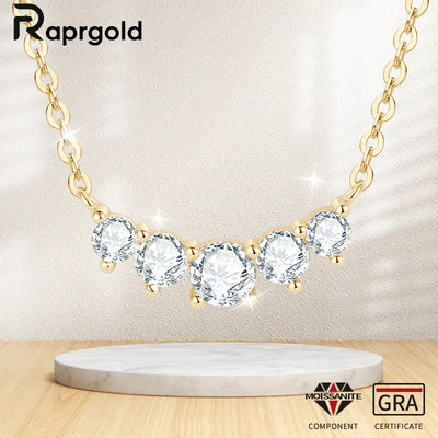 RAPRGOLD GRA Certified D Color Moissanite Smile Pendant Necklace for Women 925 Sterling Silver Chains Wedding Neck Jewelry Gifts