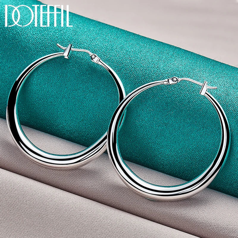 DOTEFFIL 925 Sterling Silver 36mm Smooth Hoop Earrings – Timeless Elegance