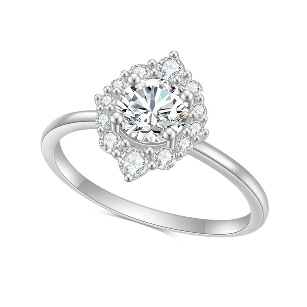 GEM'S BALLET 925 Sterling Silver 0.8Ct Emerald Cut Colorless Dahlia Moissanite Halo Engagement Rings For Women Wedding
