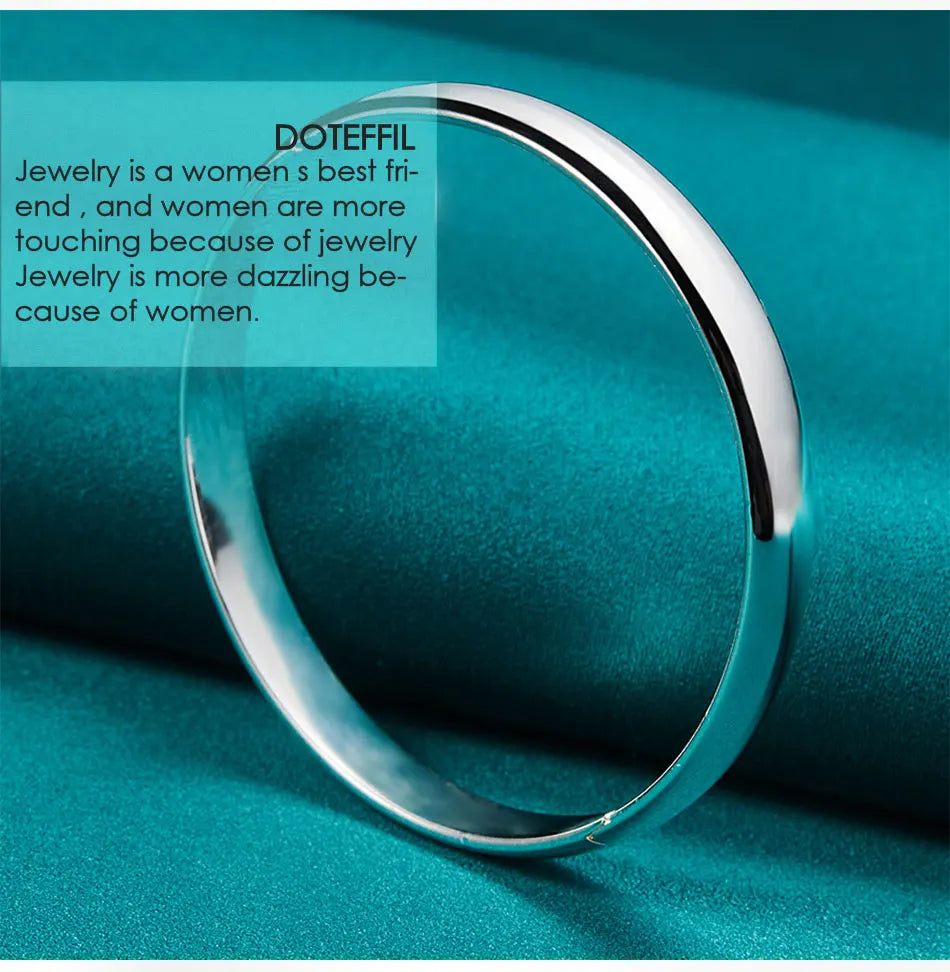 DOTEFFIL 925 Sterling Silver 8mm Smooth Bangle Bracelet For Woman Man Wedding Engagement Fashion Charm Party Jewelry