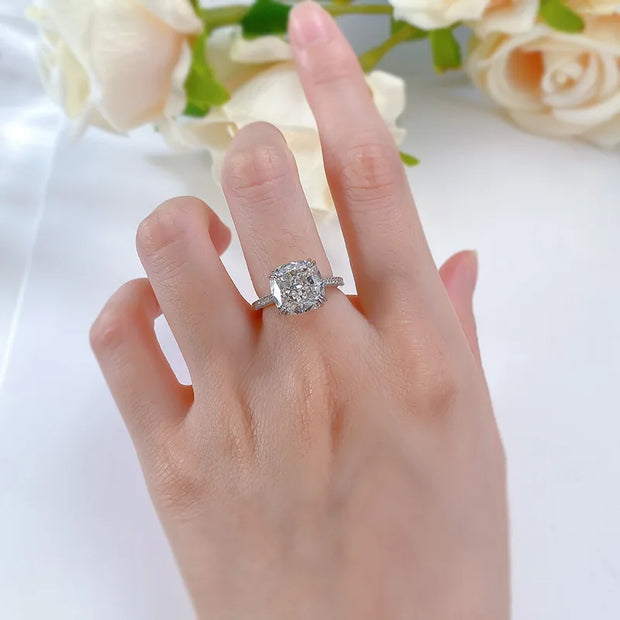 Cushion Cut 10mm Moissanite Diamond Ring 100% Real 925 Sterling Silver Party Wedding Band Rings for Women Men Engagement Jewelry