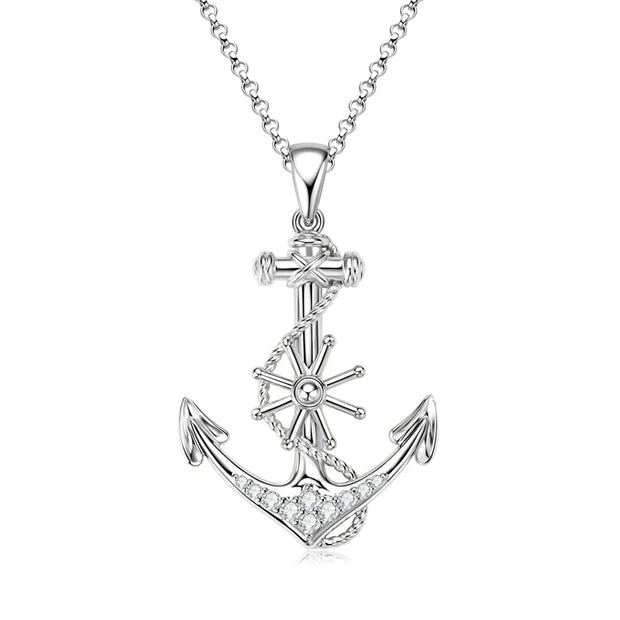 RAPRGOLD Round Moissanite Anchor Pendant Necklace S925 Sterling Silver Fashion Exquisite Necklaces for Men Women Jewelry Gifts