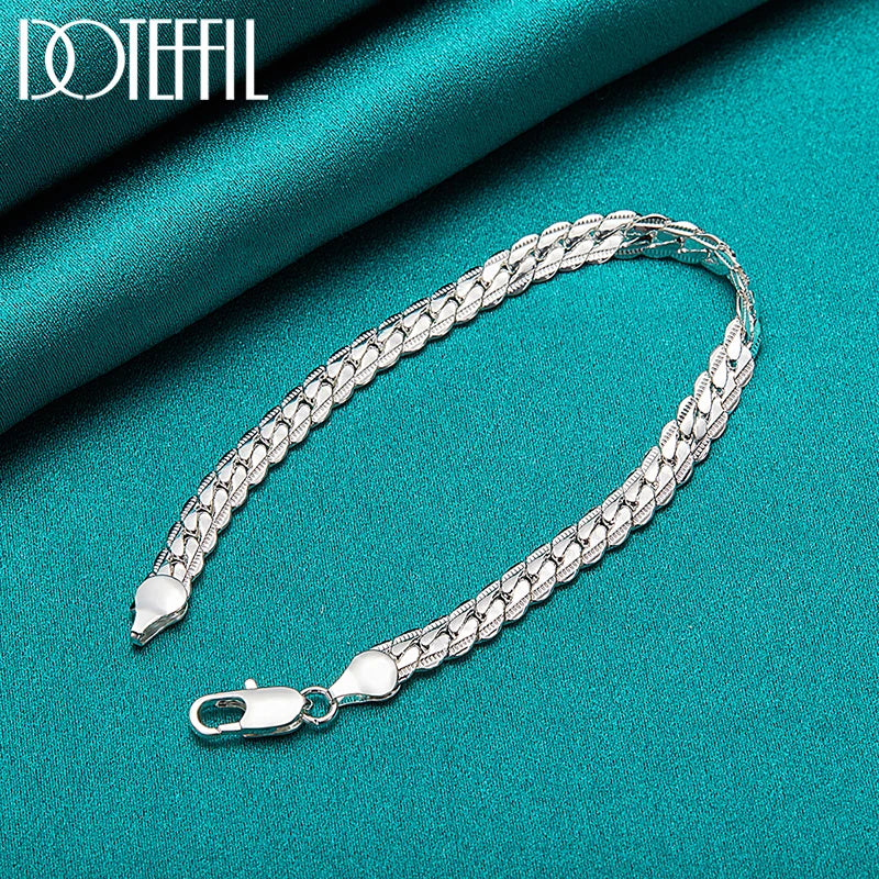 DOTEFFIL 925 Sterling Silver 24K Gold Flat Side Chain Bracelet – Elegance for Every Occasion