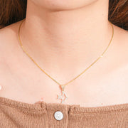 Raprgold 14K Solid Gold Cubic Zirconia Animal Pendant with 925 Silver Link Chain 20'' Delicate Necklace In The Shape Of A Fish