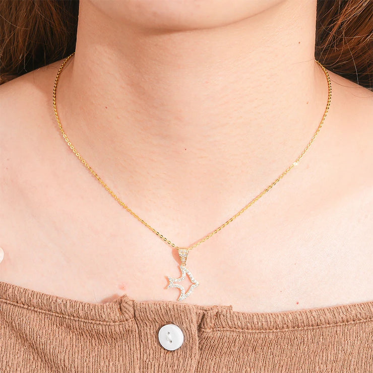 Raprgold 14K Solid Gold Cubic Zirconia Animal Pendant with 925 Silver Link Chain 20'' Delicate Necklace In The Shape Of A Fish