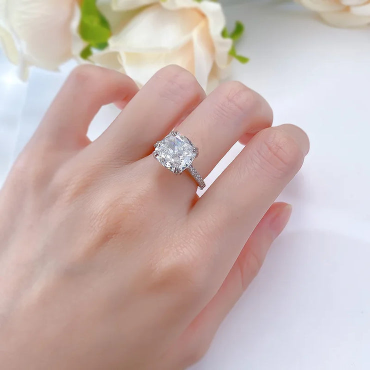 Cushion Cut 10mm Moissanite Diamond Ring 100% Real 925 Sterling Silver Party Wedding Band Rings for Women Men Engagement Jewelry
