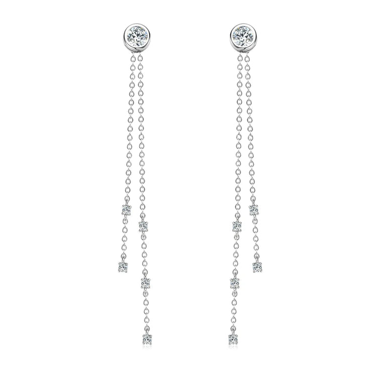 Sterling Silver Moissanite Tassel Stud Earrings