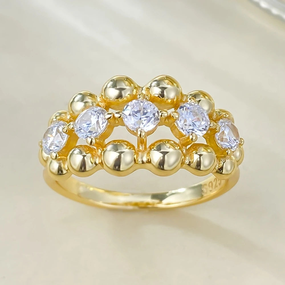 Wong Rain 18K Gold Plated Lab Sapphire Vintage Ring