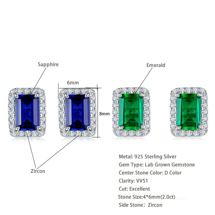 Lab Grown Sapphire/Emerald Vintage Stud Earrings