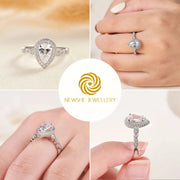 Newshe 2 Pieces 925 Sterling Silver Engagement Ring Enhancer Wedding Band for Women Pear Cut AAAAA Zircon Jewelry Size 4-13