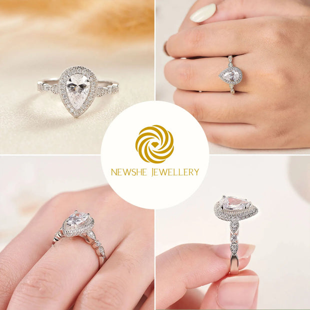 Newshe 2 Pieces 925 Sterling Silver Engagement Ring Enhancer Wedding Band for Women Pear Cut AAAAA Zircon Jewelry Size 4-13