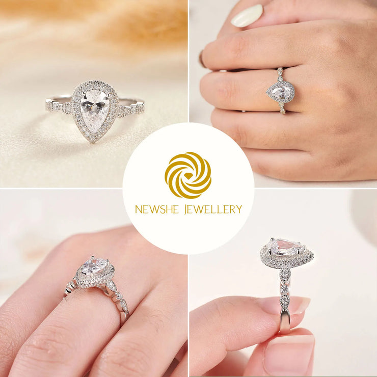Newshe 2 Pieces 925 Sterling Silver Engagement Ring Enhancer Wedding Band for Women Pear Cut AAAAA Zircon Jewelry Size 4-13