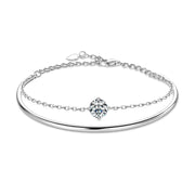 RAPRGOLD 1ct Moissanite Bracelet for Women S925 Sterling Silver Double Chain Adjustable Cuff Bracelets Wristband Wedding Jewelry