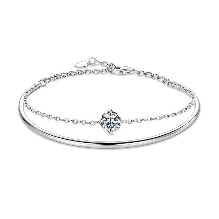 RAPRGOLD 1ct Moissanite Bracelet for Women S925 Sterling Silver Double Chain Adjustable Cuff Bracelets Wristband Wedding Jewelry