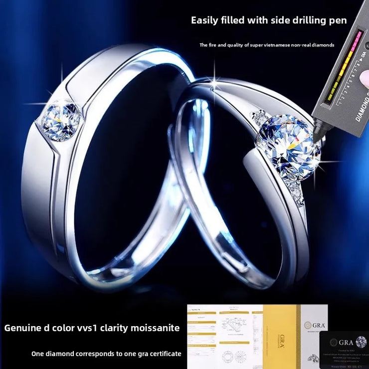 925 Silver Moissanite Couple Rings Wedding Engagement Bands for his and hers engagement bands Moissanite rings open and adjustab