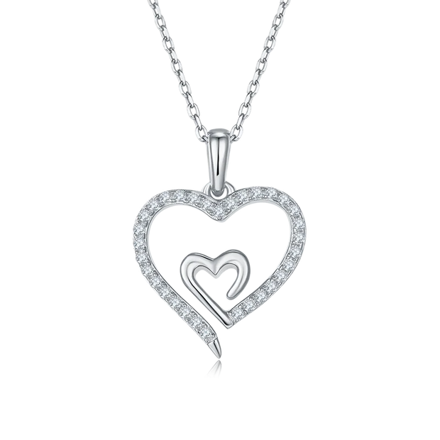 GEM'S BALLET Love Forever Heart Moissanite Necklace 925 Sterling Silver Heart to Heart Delicate Wedding Necklace for Women