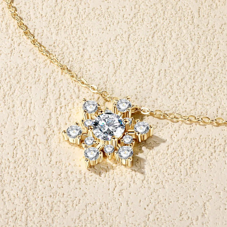 RAPRGOLD Round Cut Moissanite Snowflake Pendant Necklaces for Women Solid 925 Sterling Silver Chains Wedding Jewelry Gift collar