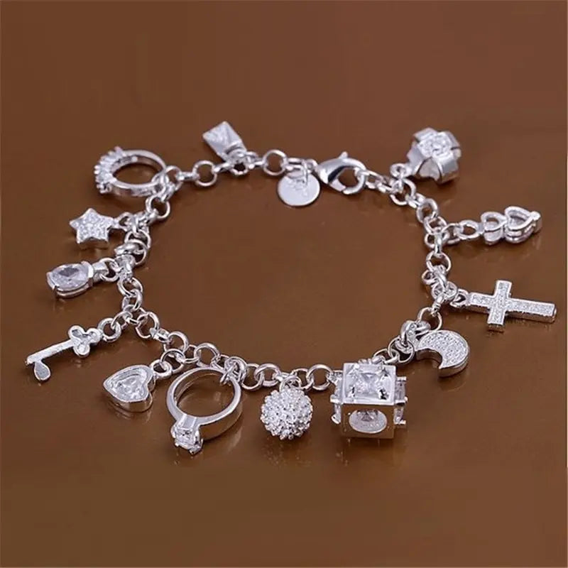 Bracelet European and American Silver Fashion Thirteen Pendant Bracelet Women's Multi-Element Jewelry Simple Style Bracelet Whol