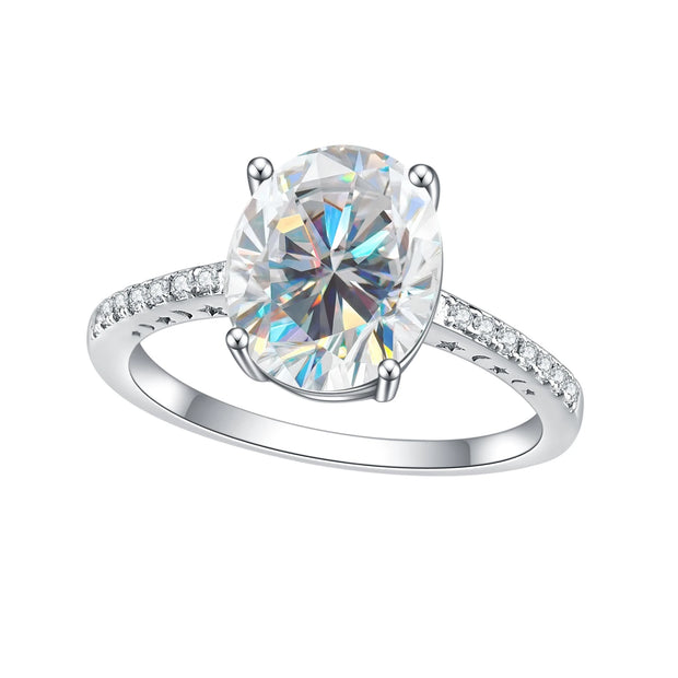 GEM'S BALLET AU750 585 14K 10K 18K Gold 925 Silver Moissanite Ring 3.0CT Oval Cut Halo Pave Set Moissanite Engagement Ring