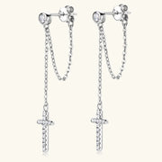PureNew Cross Moissanite Diamond Earrings for Women 925 Sterling Silver Top Quality Women's Tassels Long Moissanite Earrings