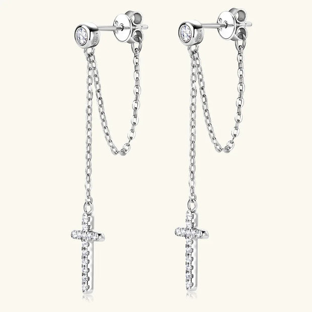 PureNew Cross Moissanite Diamond Earrings for Women 925 Sterling Silver Top Quality Women's Tassels Long Moissanite Earrings