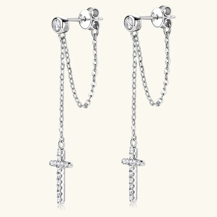 PureNew Cross Moissanite Diamond Earrings for Women 925 Sterling Silver Top Quality Women's Tassels Long Moissanite Earrings
