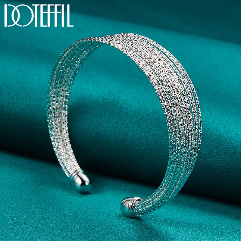 DOTEFFIL 925 Sterling Silver Multi-line Bangle Bracelet For Woman Man Wedding Engagement Fashion Charm Party Jewelry