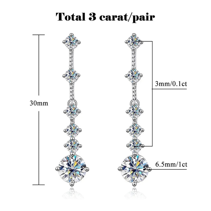 FEOBUR 3CT Moissanite Drop Earrings - 925 Silver