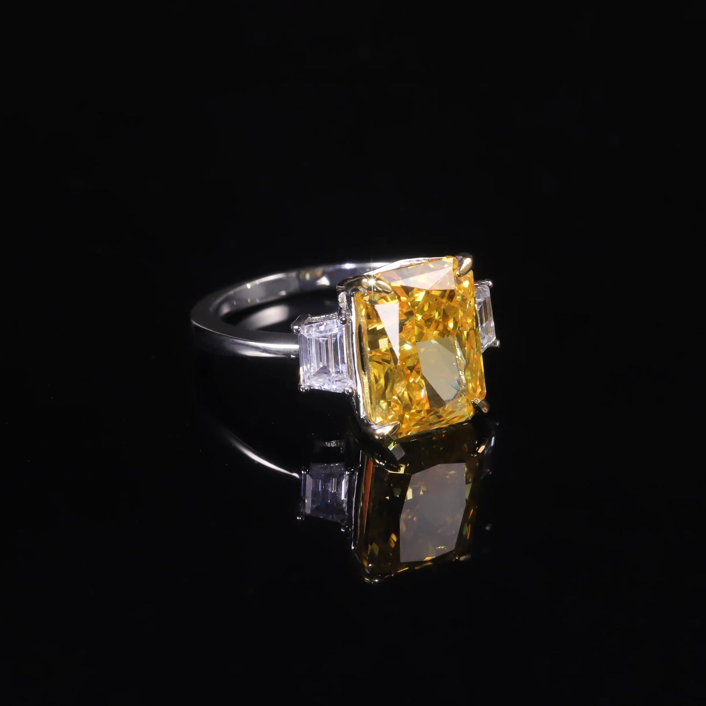 GEM'S BALLET 925 Sterling Silver Handmade Cocktail Ring Diamond-fire CZ- Fancy Vivid Yellow Gemstone Engagement Rings