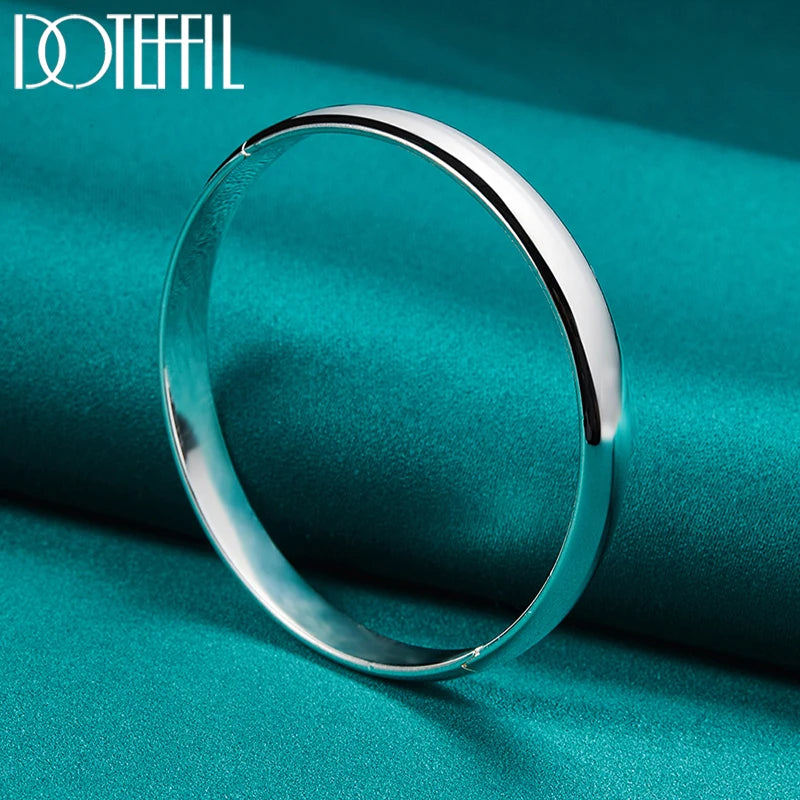 DOTEFFIL 925 Sterling Silver 8mm Smooth Bangle Bracelet For Woman Man Wedding Engagement Fashion Charm Party Jewelry