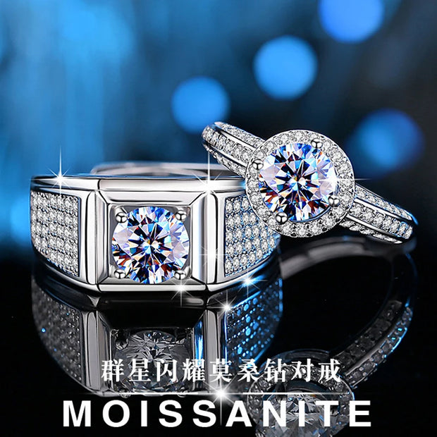 COSFIX 2023 Moissanite Diamond Rings For Couple 1ct Round Cut Women Moissanite Diamond Ring Wedding Moissanite Rings For Men