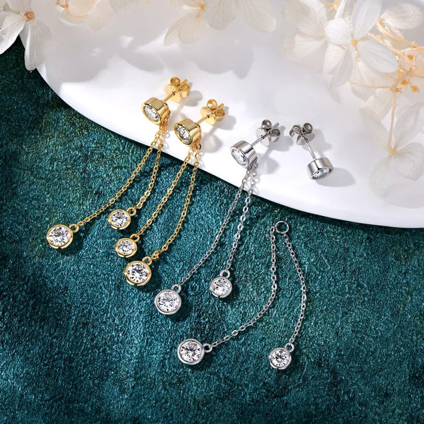 Sterling Silver Moissanite Tassel Stud Earrings