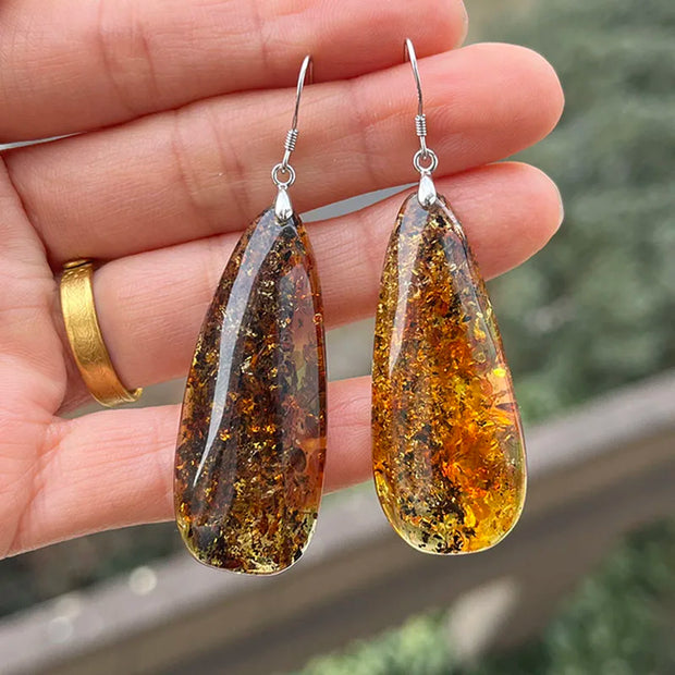 Yoowei 925 Sterling Silver Natural Amber Drop Earrings – Timeless Beauty