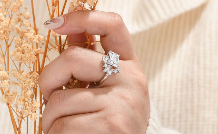 Newshe 925 Sterling Silver East To West Ring Emerald Cut Solitaire Wedding Engagement Rings for Women 5A Cubic Zirconia Jewelry