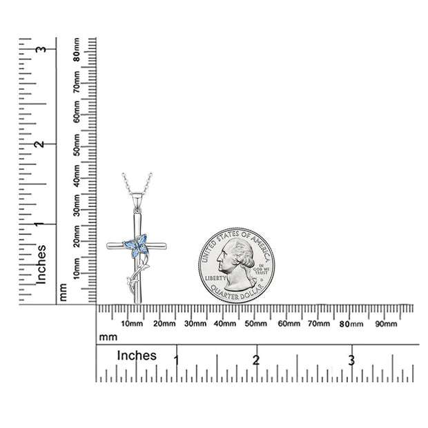 RAPRGOLD 925 Sterling Silver Butterfly Cross Necklace Marquise Cut Blue Cubic Zirconia Pendant Necklaces Fashion Jewelry Gifts
