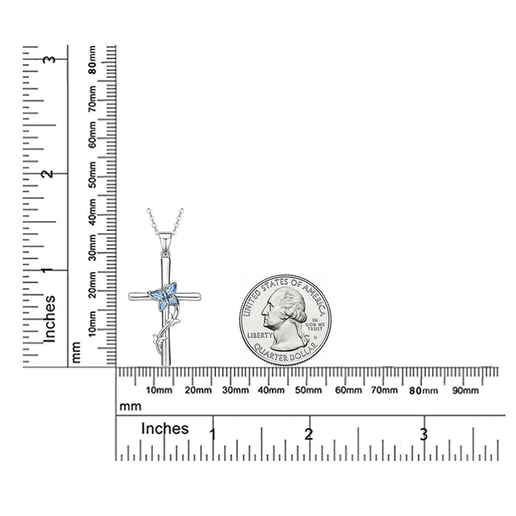 RAPRGOLD 925 Sterling Silver Butterfly Cross Necklace Marquise Cut Blue Cubic Zirconia Pendant Necklaces Fashion Jewelry Gifts