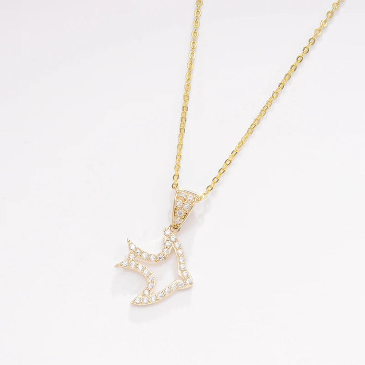Raprgold 14K Solid Gold Cubic Zirconia Animal Pendant with 925 Silver Link Chain 20'' Delicate Necklace In The Shape Of A Fish