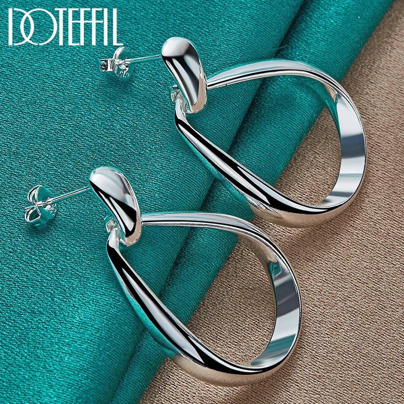 DOTEFFIL 925 Sterling Silver Classic Big Circle Drop Charm Earrings Women Party Gift Fashion Wedding Engagement Jewelry