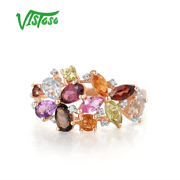 VISTOSO 14K Rose Gold Multicolor Gem & Diamond Ring